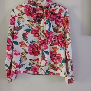 Floral Women's Top with Bow Tie